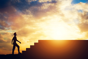 leader moving upward and onward to a brighter change